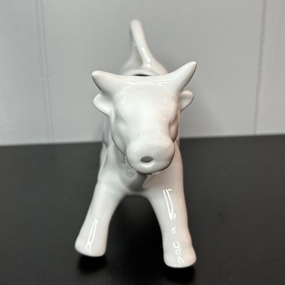 White Ceramic Cow Creamer 7” Rustic Farmhouse Chic - Picture 2 of 8